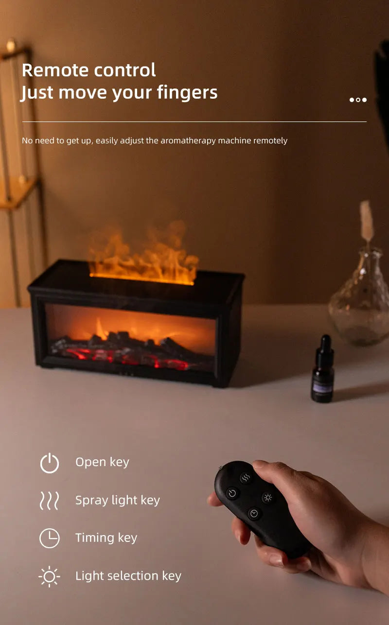 Home Sweet Home Flame Aromatherapy Diffuser and Humidifier emitting a warm glow with mist, showcasing a modern essential oil diffuser.