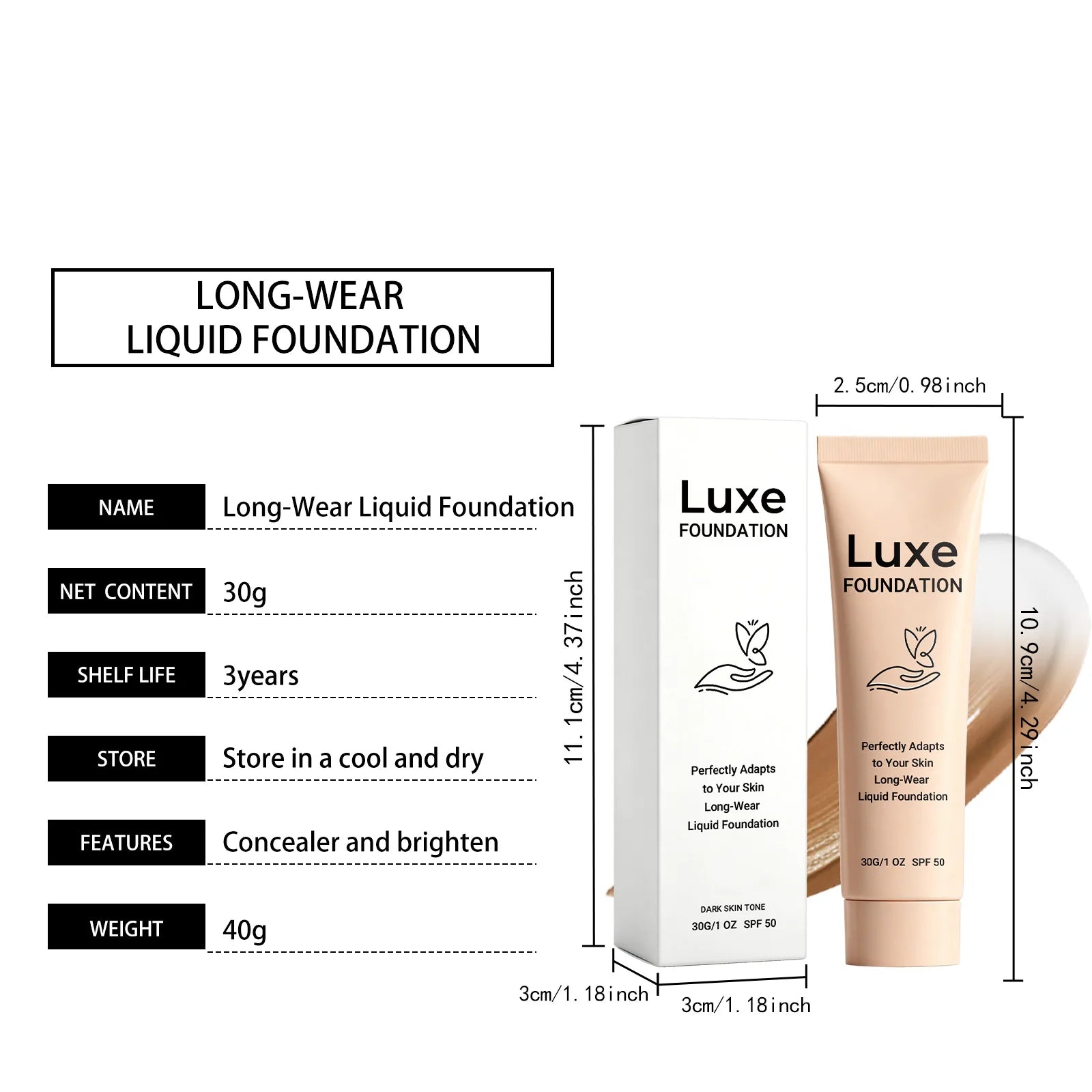 LUXE SPF 50 Colour-Changing Foundation | Self-Adjusting Skin Tone | 30g