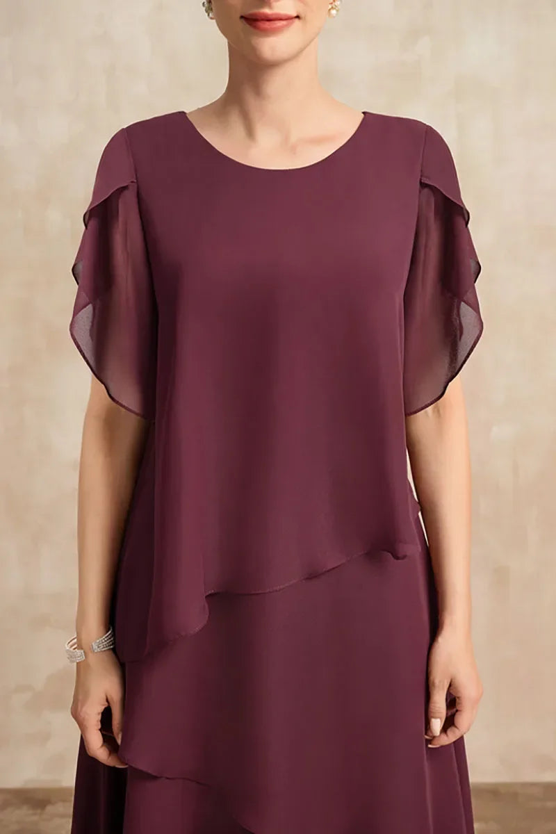 Elegant Chiffon Maxi Dress | Layered Petal Sleeve | Plus Size