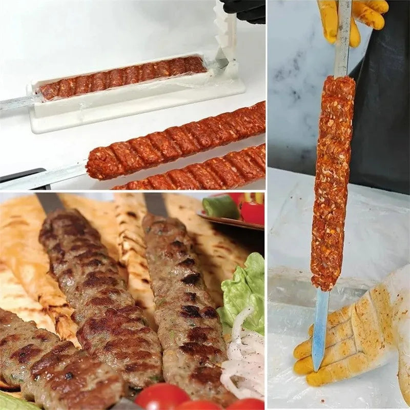 Home Sweet Home BBQ kebab skewer maker, reusable meat skewer press machine for easy, uniform kebab preparation.