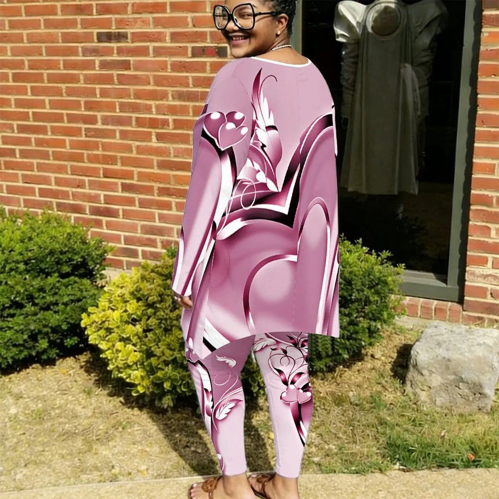 Plus Size Printed Two-Piece T-Shirt & Sweatpants Set