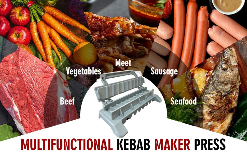 Home Sweet Home BBQ kebab skewer maker, reusable meat skewer press machine for easy and uniform kebab preparation.