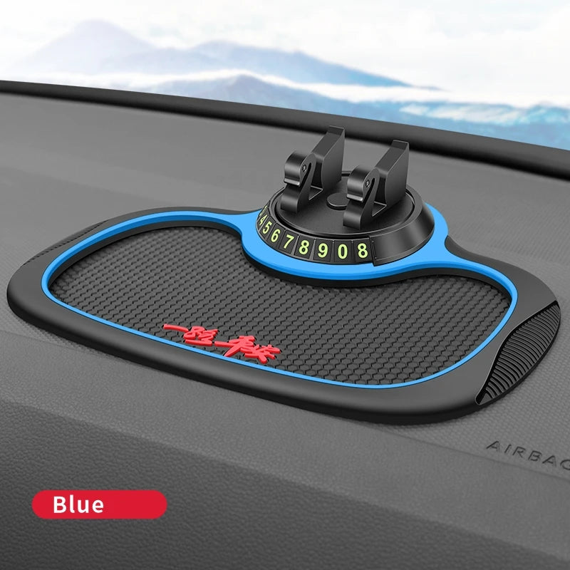 Home Sweet Home car anti-slip silicone dashboard mat holding phone and small items on a vehicle dashboard.