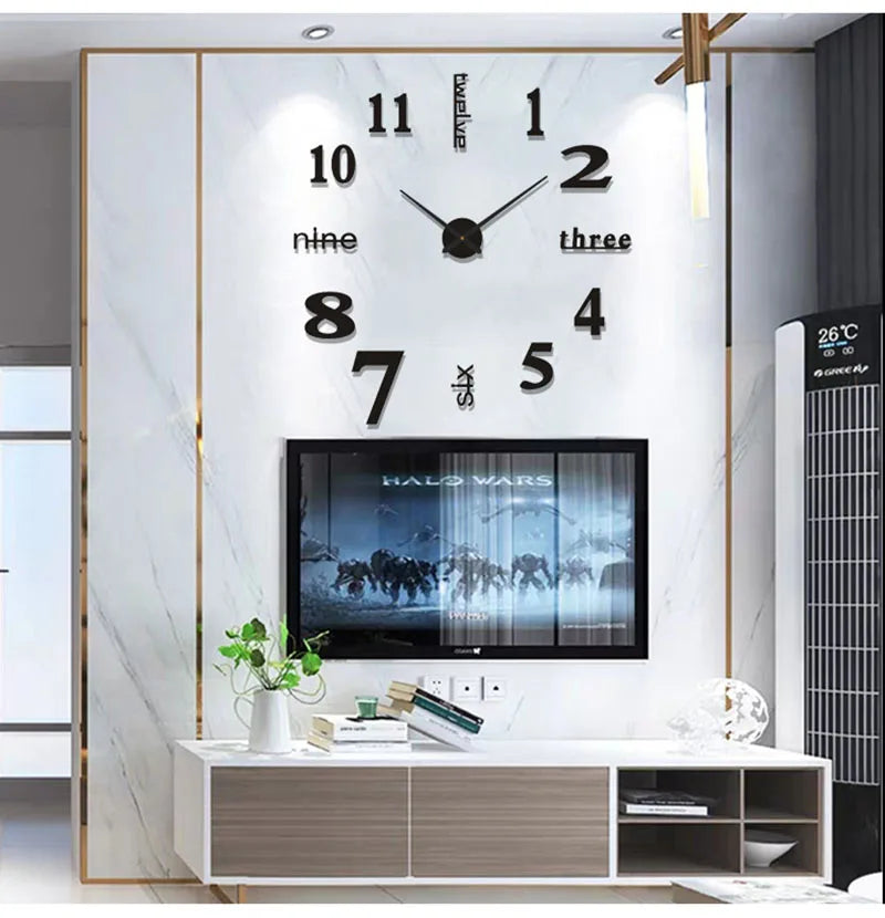 Large DIY 3D Wall Clock — Sunburst Number Poster, 90–120cm