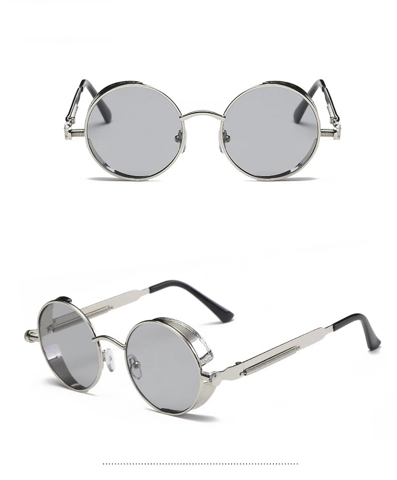 Steampunk Round Sunglasses – Retro Metal Frame UV400 Mens Fashion Eyewear