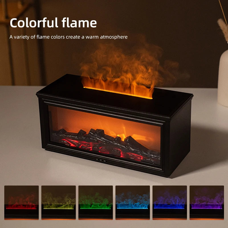Home Sweet Home Flame Aromatherapy Diffuser and Humidifier with glowing LED light and sleek modern design.