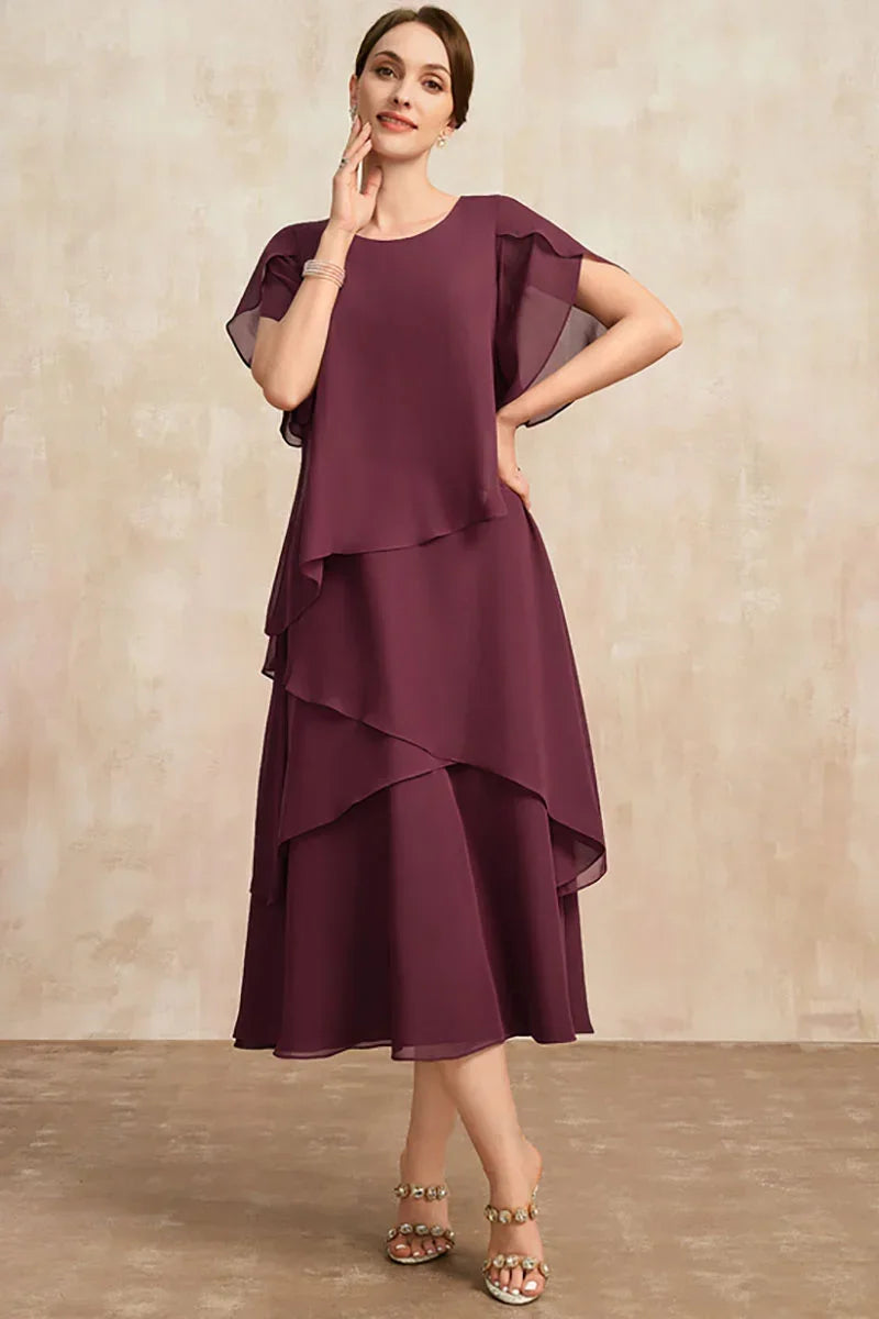 Elegant Chiffon Maxi Dress | Layered Petal Sleeve | Plus Size