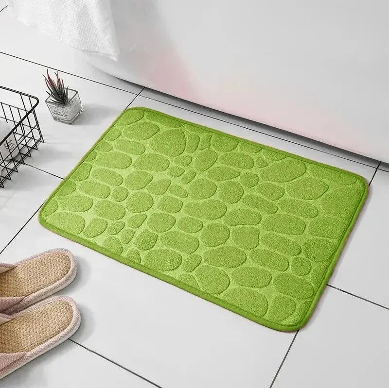 Embossed Memory Foam Bath Mat – Anti-Slip Cobblestone Microfibre Rug for Bathroom & Living Room