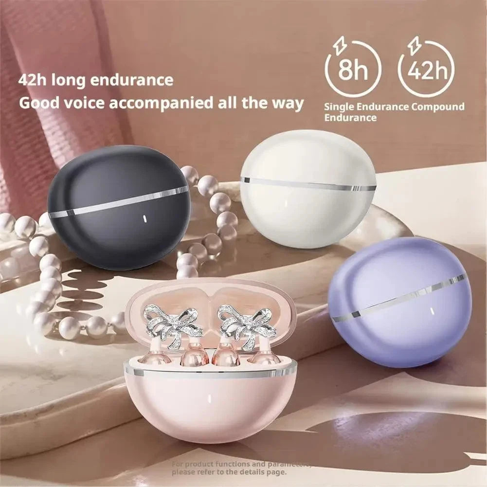 Vivo Open-Ear Bluetooth Clip-On Earbuds with Crystal Bowknot Earrings