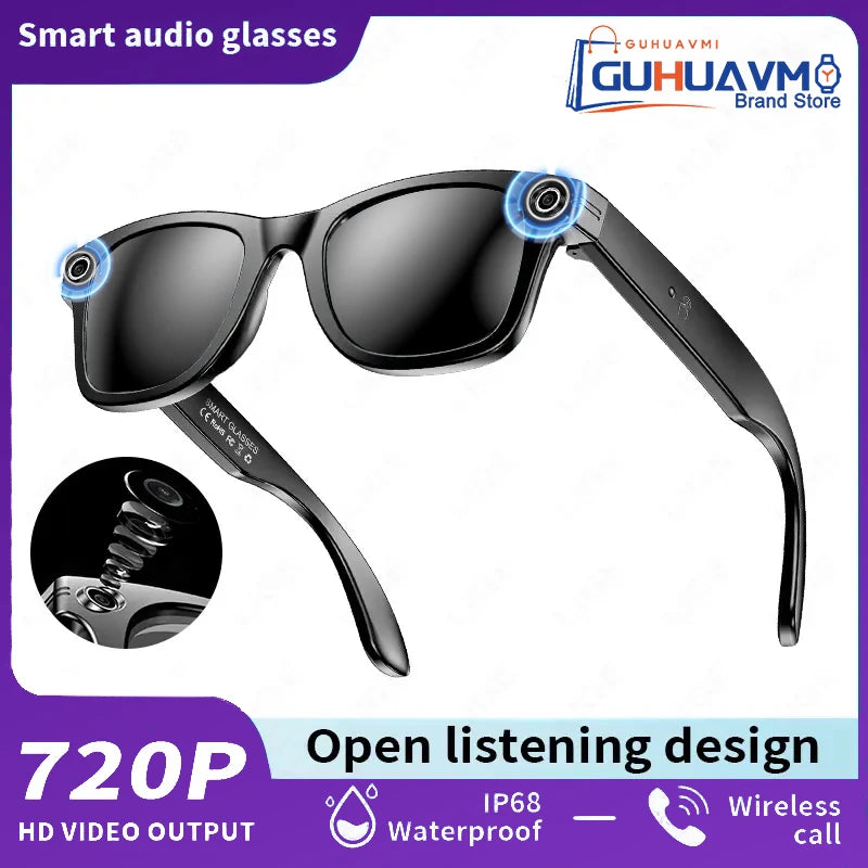 Home Sweet Home AI Smart Glasses with 8MP camera, Bluetooth, multilingual support, and ChatGPT 4.0 functionality, shown in the image.