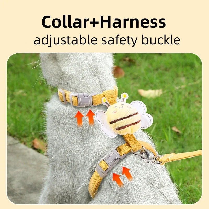 Cartoon Bee Cat Harness & Leash Set | Adjustable Walking Vest | S & M
