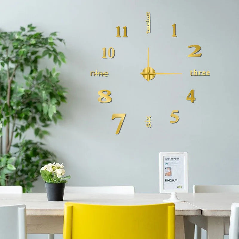 Large DIY 3D Wall Clock — Sunburst Number Poster, 90–120cm