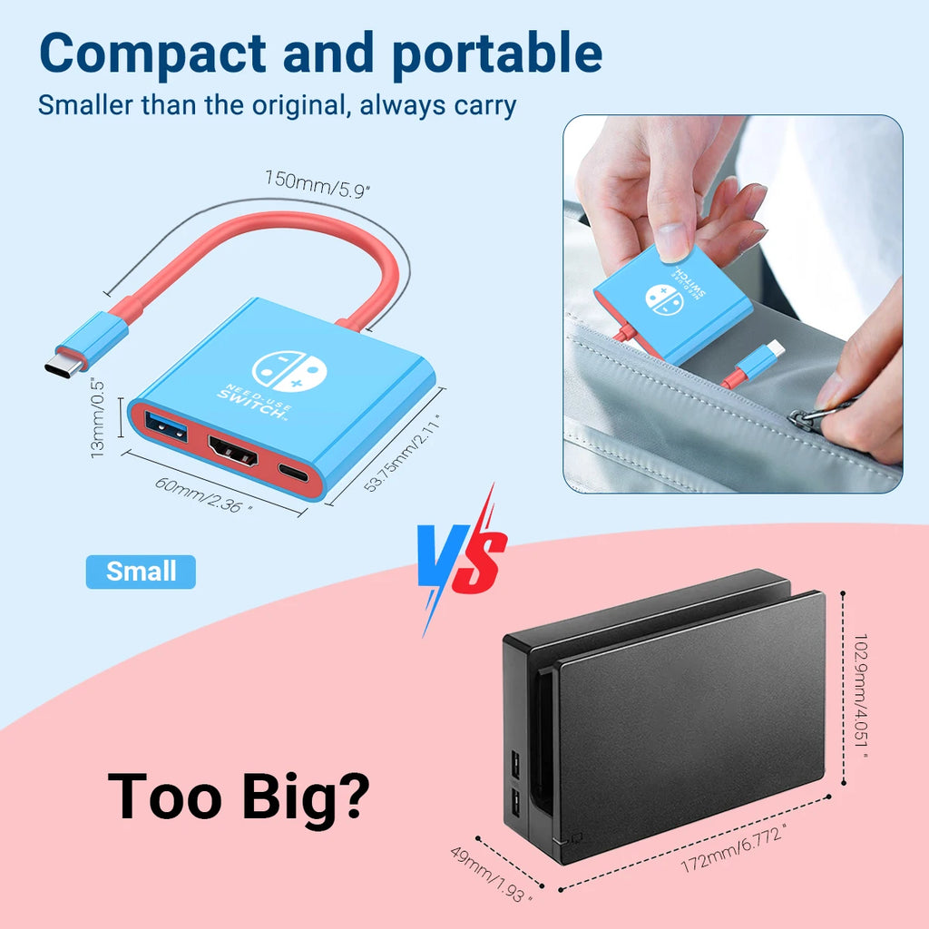3-in-1 USB-C Hub — 4K HDMI, PD 100W Charging & USB 3.0 Docking Station