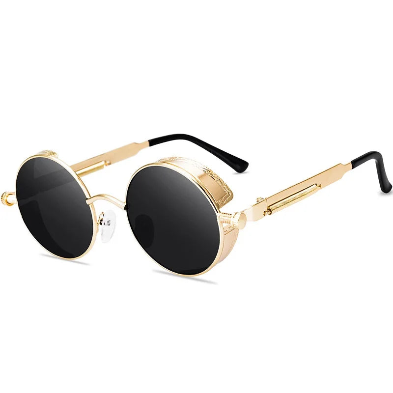 Steampunk Round Sunglasses – Retro Metal Frame UV400 Mens Fashion Eyewear