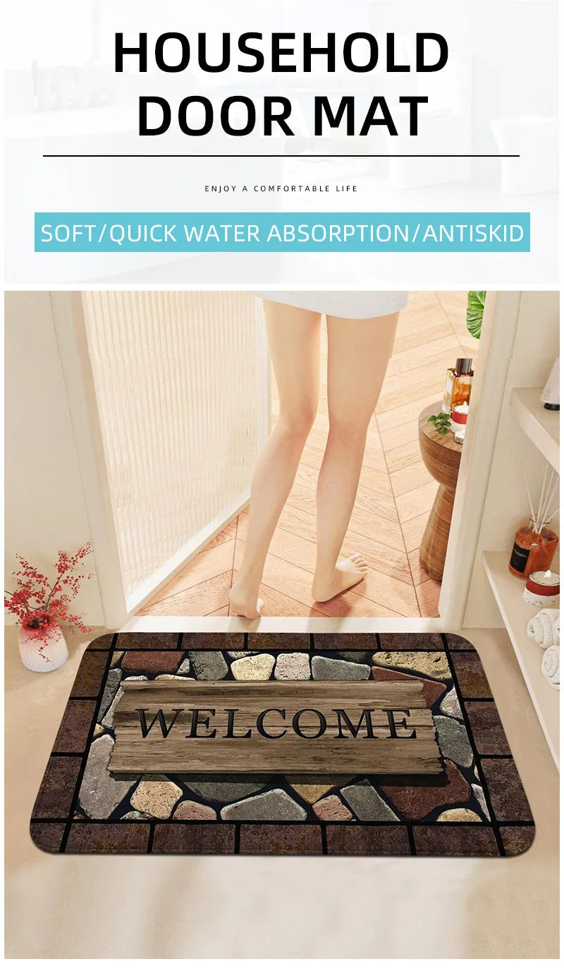 Floral & Letter Graphic Door Mat – Anti-Slip Memory Foam Rug for Home, Bath & Kitchen