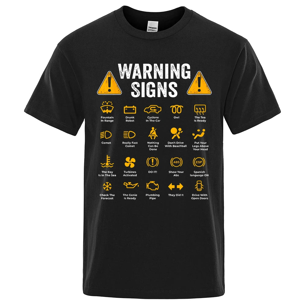 Driving Warning Signs Men's T-Shirt by Home Sweet Home featuring a graphic of road warning signs on the front.