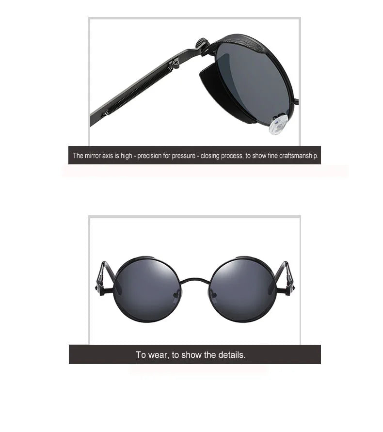 Steampunk Round Sunglasses – Retro Metal Frame UV400 Mens Fashion Eyewear