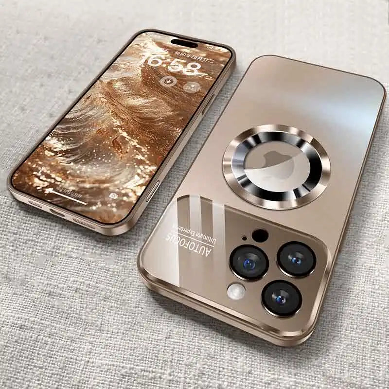 Home Sweet Home MagSafe iPhone case with glass camera protection, showing a sleek black design with precise cutouts