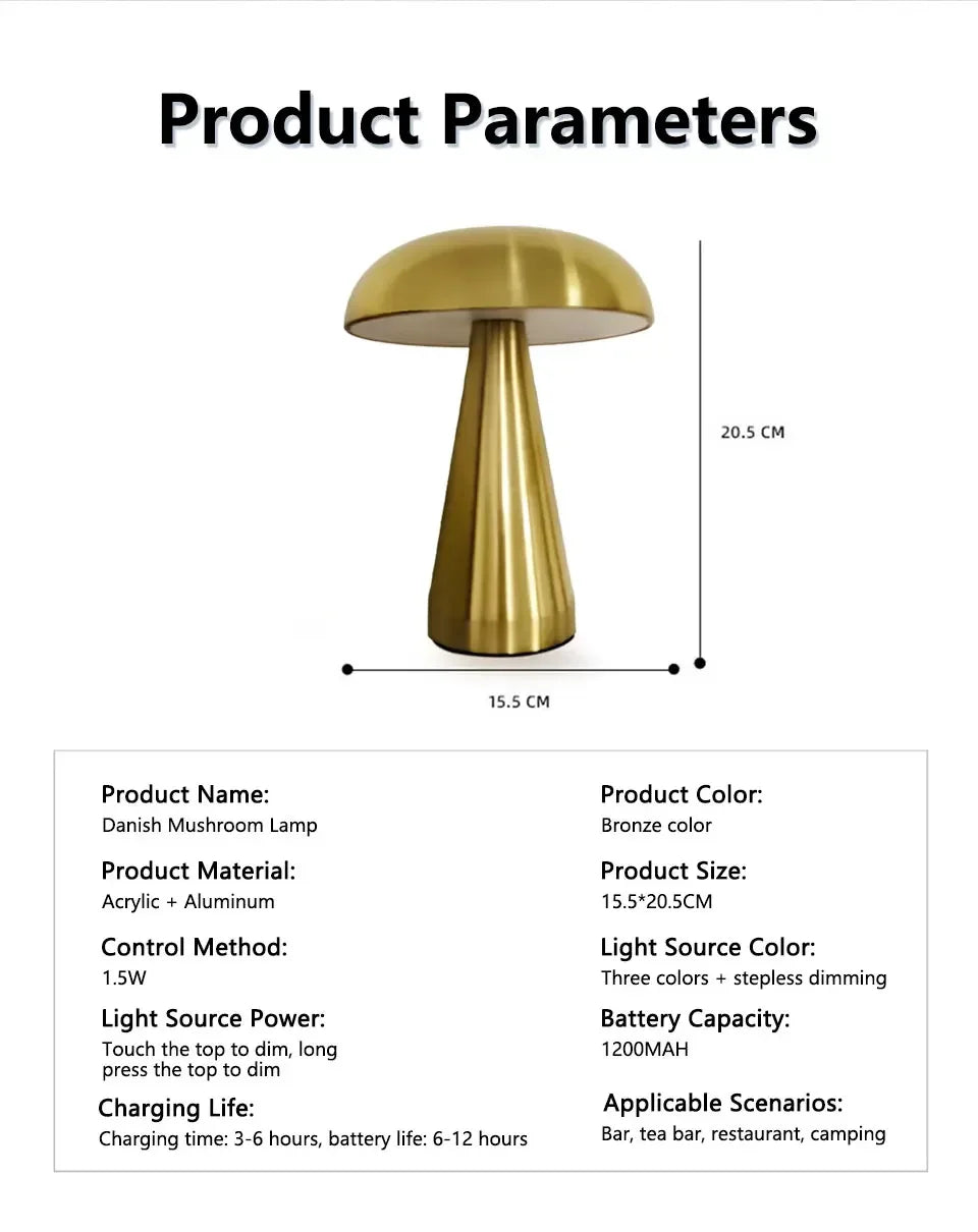 Aamasun Retro Mushroom Table Lamp | Touch Dimmer, 3 Colour Temperatures