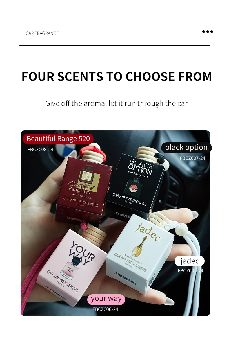 Home Sweet Home car air freshener perfume hanging from a rearview mirror, emitting a fresh, floral scent.