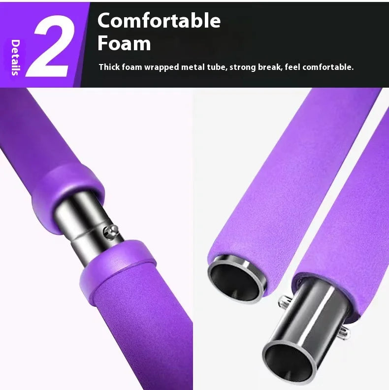 Home Sweet Home Pilates Stick Fitness Bar with elastic resistance bands, adjustable exercise rod for strength training and flexibility.