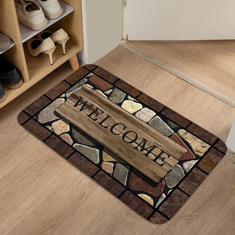 Floral & Letter Graphic Door Mat – Anti-Slip Memory Foam Rug for Home, Bath & Kitchen