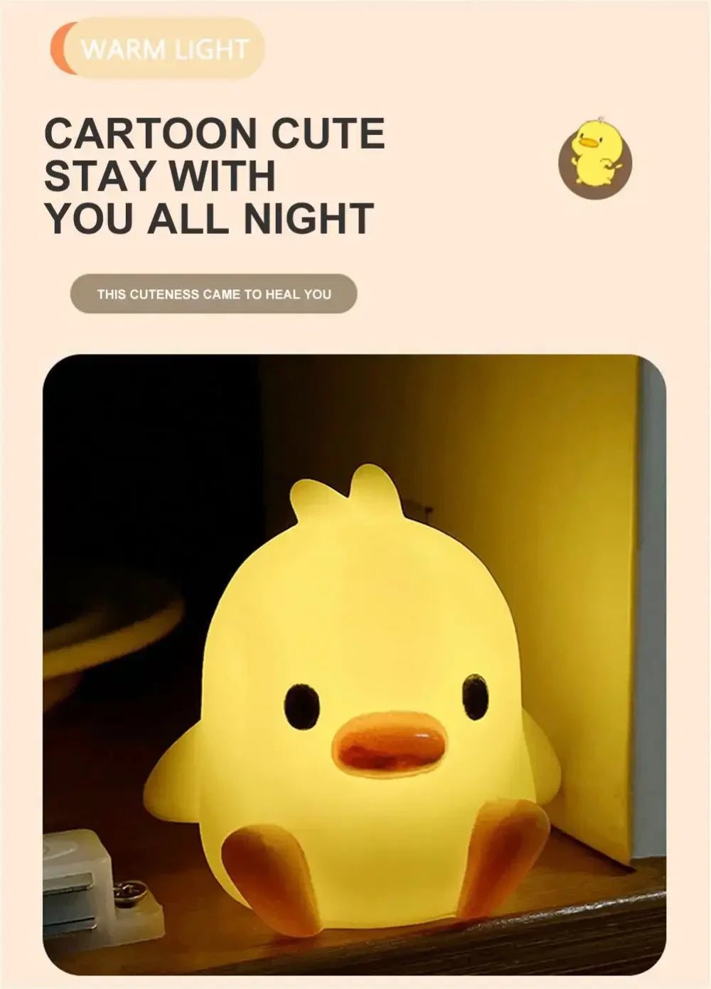 Cute Duck & Moon Night Light — LED Bedside Lamp, Kids Room Gift