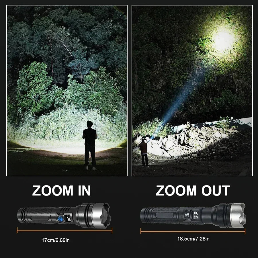 Super Bright Rechargeable LED Torch – Zoomable, Waterproof & Digital Display