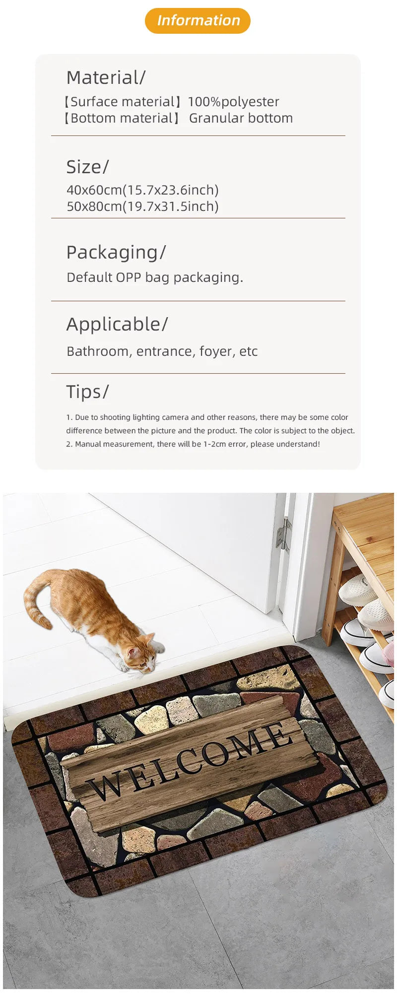 Floral & Letter Graphic Door Mat – Anti-Slip Memory Foam Rug for Home, Bath & Kitchen