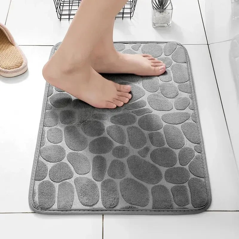 Embossed Memory Foam Bath Mat – Anti-Slip Cobblestone Microfibre Rug for Bathroom & Living Room