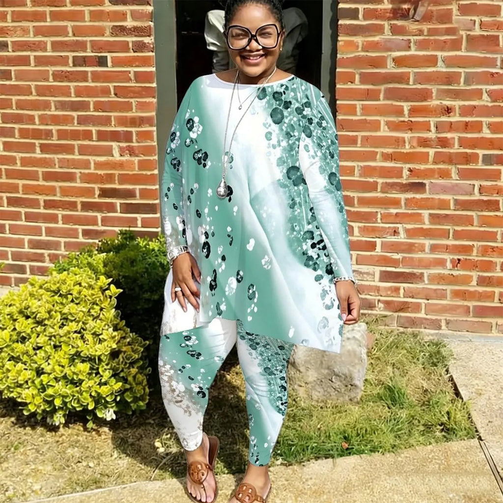 Plus Size Printed Two-Piece T-Shirt & Sweatpants Set