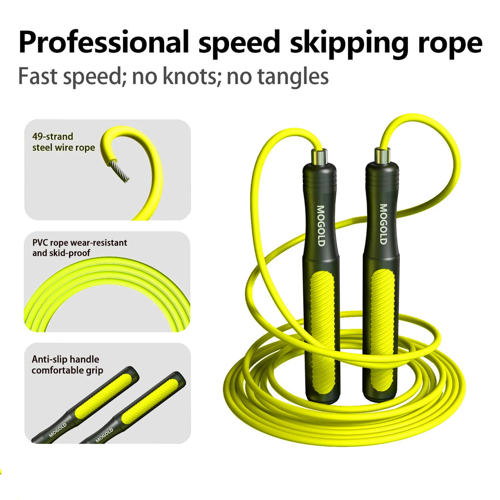 MOGOLD Professional Speed Skipping Rope — Steel Core, Non-Slip Grip