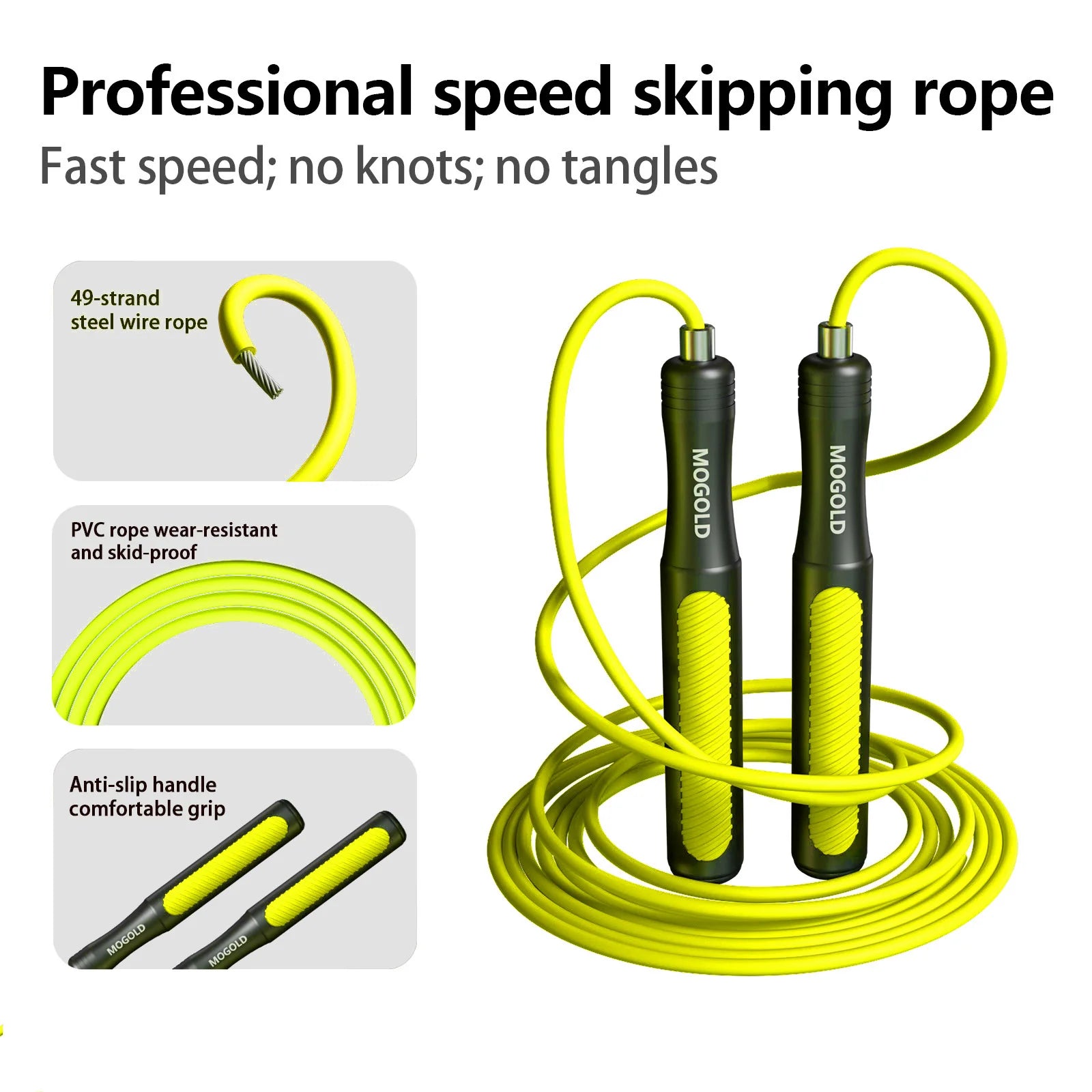 MOGOLD Professional Speed Skipping Rope — Steel Core, Non-Slip Grip