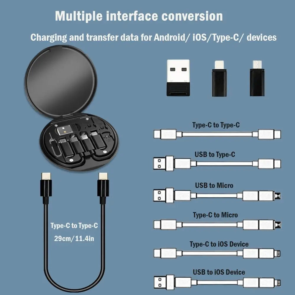 Portable Cable Storage Box 60W Fast Charging Multi-Head USB Cable Organiser Phone Holder