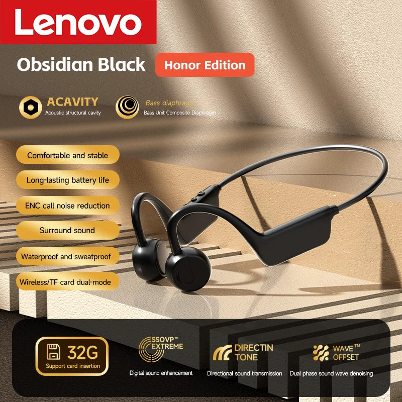 Lenovo Bone Conduction Headphones — Wireless, Waterproof, Bluetooth 5.3