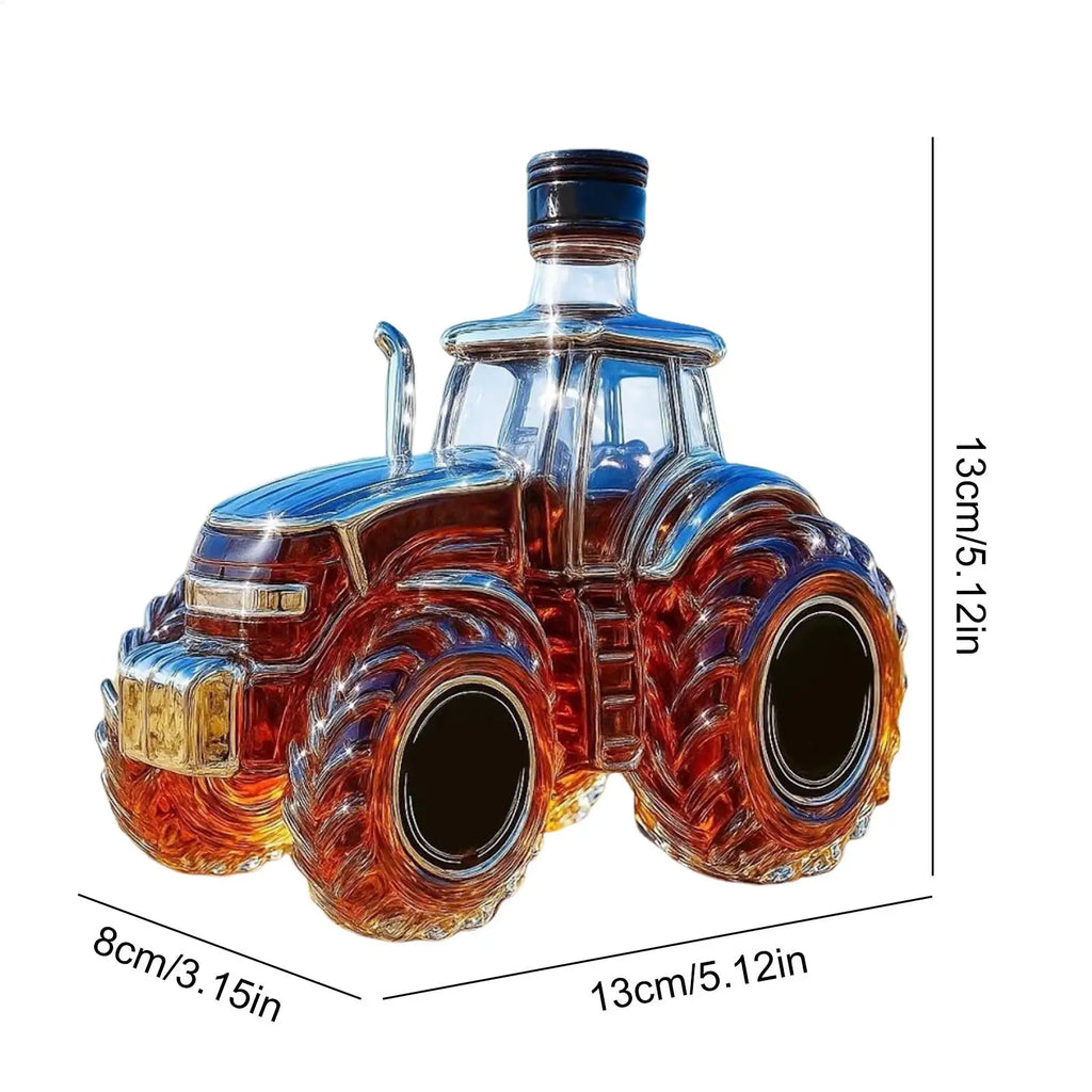 Home Sweet Home Tractor whiskey decanter bottle, 300ml glass liquor decanter with detailed tractor design for vintage-style storage.