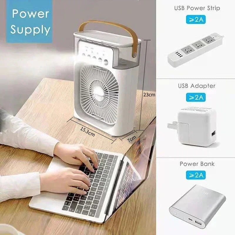 3-in-1 Portable Air Cooler Fan with Humidifier & LED Night Light — USB
