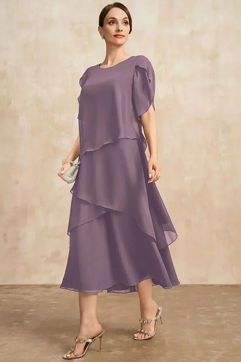Elegant Chiffon Maxi Dress | Layered Petal Sleeve | Plus Size