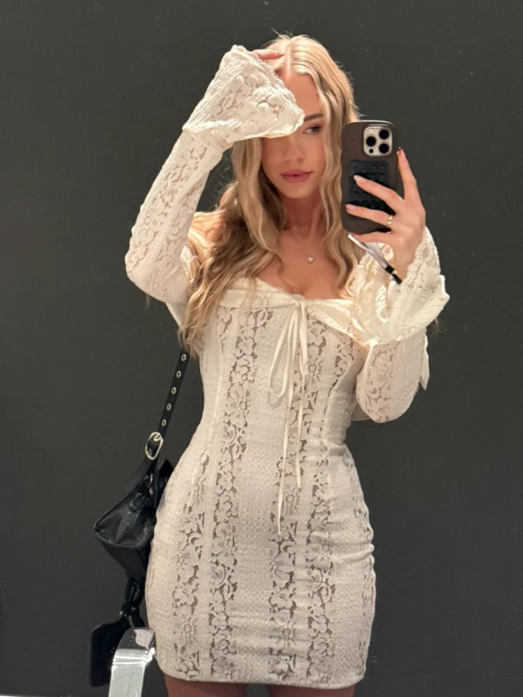 Lace Flare Sleeve Off-Shoulder Maxi Dress – Elegant Mermaid Floor-Length Gown