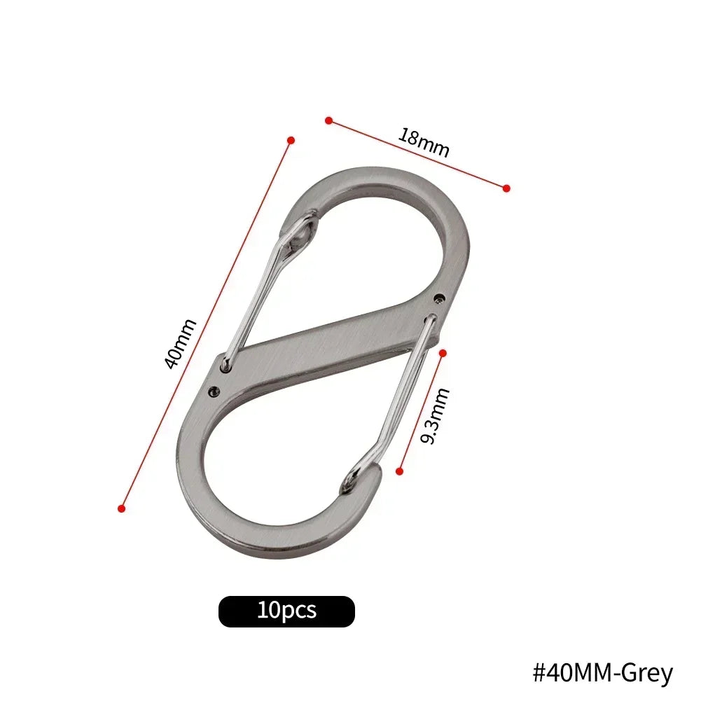 Set of ten stainless steel S-type carabiner clips from Home Sweet Home, showing secure, durable metal clips on a neutral background.