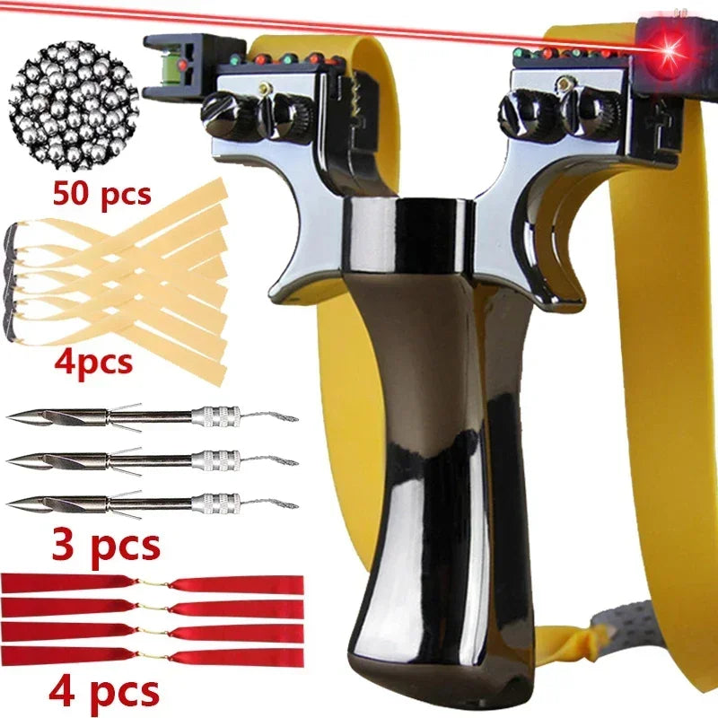 Home Sweet Home laser slingshot with LED light and precision aiming, featuring a sturdy frame and comfortable grip.