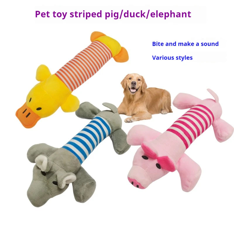 Squeaky Plush Dog Chew Toy – Elephant, Duck & Piglet Designs | Fleece Pet Toy