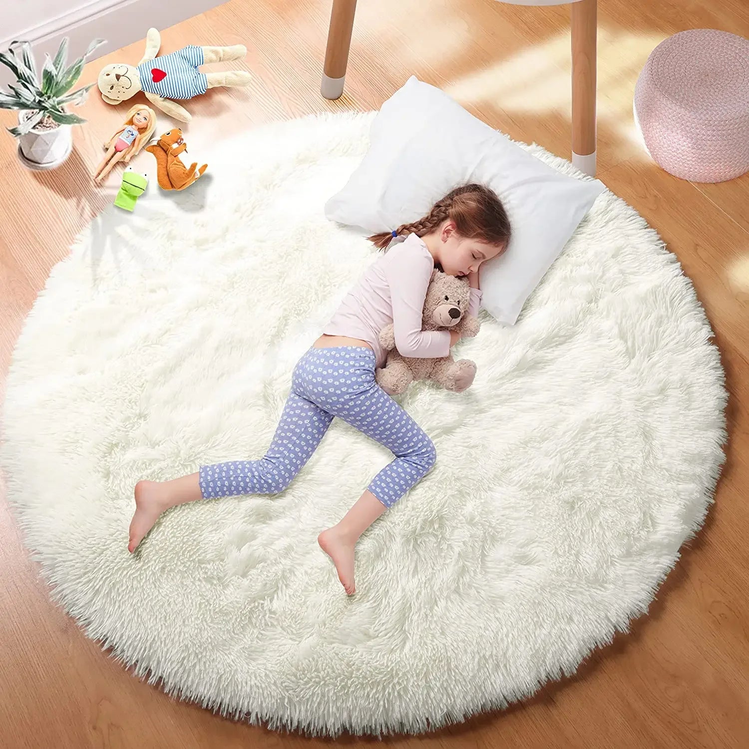 Super Soft Plush Round Rug – Fluffy Thick Pile Carpet for Living Room, Bedroom & Kids Room