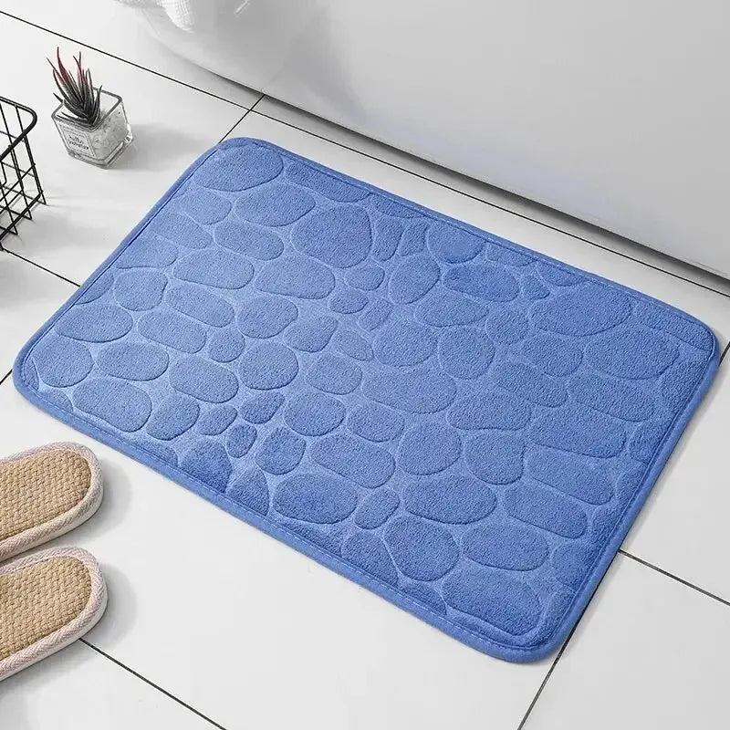 Embossed Memory Foam Bath Mat – Anti-Slip Cobblestone Microfibre Rug for Bathroom & Living Room