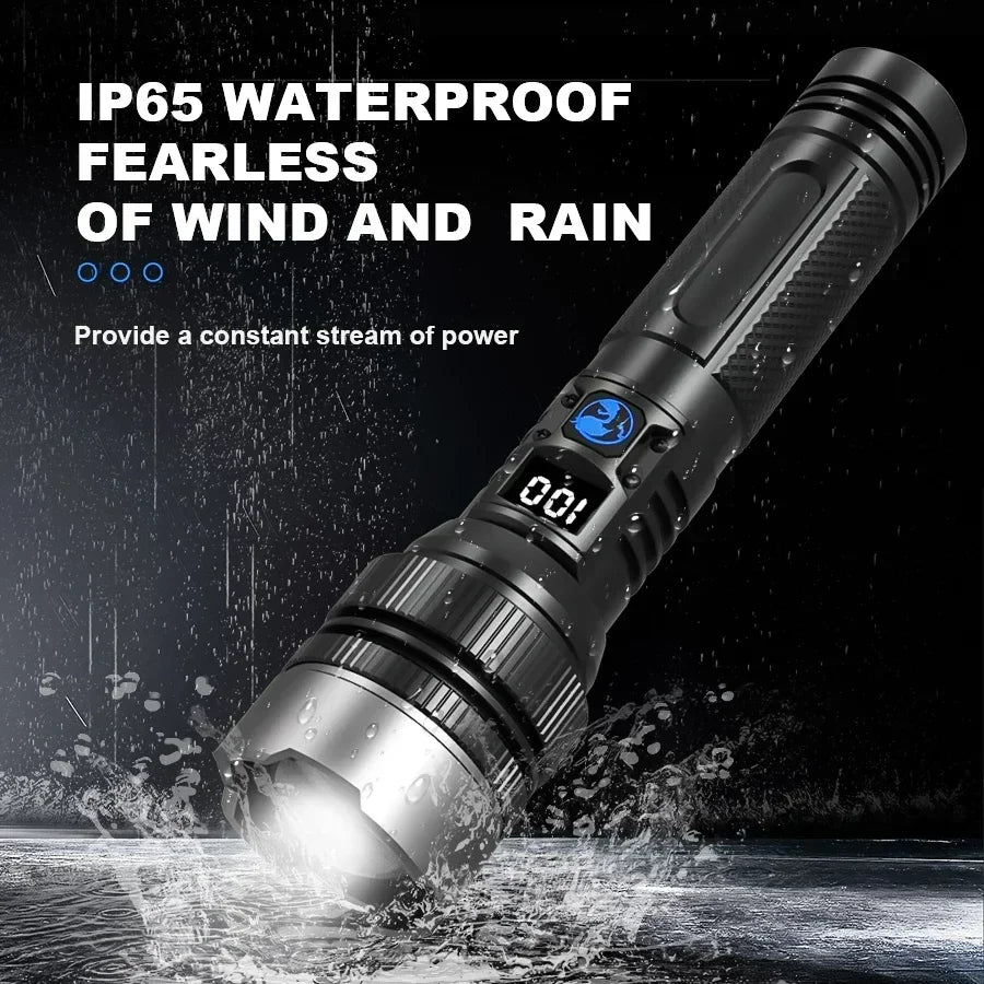 Super Bright Rechargeable LED Torch – Zoomable, Waterproof & Digital Display