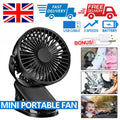 Portable clip-on mini fan by Home Sweet Home, showing a compact fan attached to a surface with adjustable settings.