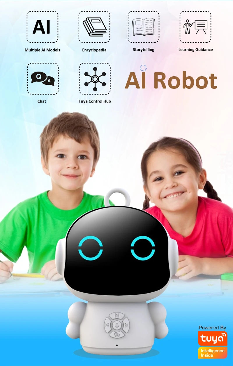 Home Sweet Home Smart AI Robot with voice interaction, educational features, ChatGPT, and multilingual capabilities in a compact toy design.