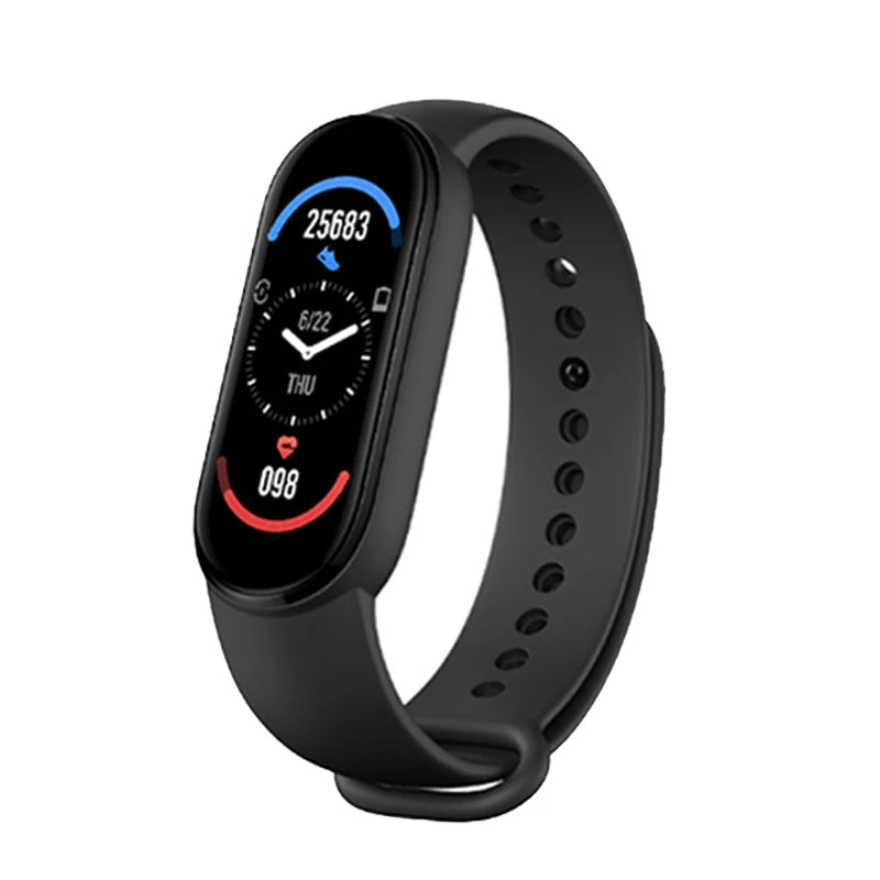 Smart fitness bracelet by Home Sweet Home displayed on a wrist, featuring a sleek design and digital activity tracking screen.