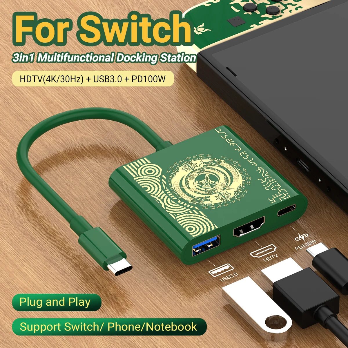 3-in-1 USB-C Hub — 4K HDMI, PD 100W Charging & USB 3.0 Docking Station