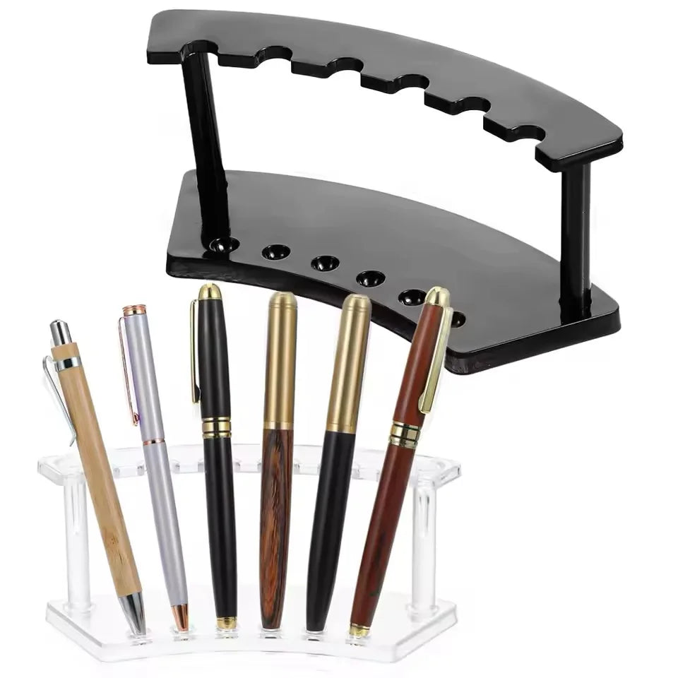 6-Slot Pen & Makeup Brush Holder Transparent Plastic Desk Organiser